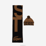 Lacoste סט מתנה של כיפה וצעיף סרוג ג'קארד DZ4D0D2297 חום שחור xp9 גברים