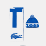 Lacoste סט מתנה של כיפה וצעיף סרוג ג'קארד DZ4D0D2296 כחול לבן vmz גברים