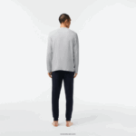 Lacoste סט פיג'מה ארוך עם לוגו קטיפה DZ4D0D1457 כחול כהה אפור סין ירוק vxd גברים - Image 3