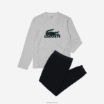 Lacoste סט פיג'מה ארוך עם לוגו קטיפה DZ4D0D1457 כחול כהה אפור סין ירוק vxd גברים - Image 5