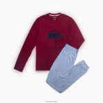 Lacoste סט פיג'מה ארוך עם לוגו קטיפה DZ4D0D1458 בורדו אפור כהה chine 90h גברים