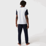Lacoste סט פיג'מה ארוכה מכותנה מתיחה קולורבלוק DZ4D0D1510 אפור סיני נייבי לבן אדום 4ty גברים - Image 3