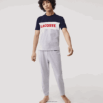 Lacoste סט פיג'מה ארוכה מכותנה מתיחה קולורבלוק DZ4D0D1510 אפור סיני נייבי לבן אדום 4ty גברים - Image 7