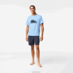 Lacoste סט פיג'מה קצר לוגו קטיפה DZ4D0D1622 כחול חאקי ירוק אפור כהה 8z0 גברים - Image 2