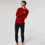 Lacoste סט פיג'מות כותנה במתח ארוך DZ4D0D1639 אדום כהה כחול rx1 גברים