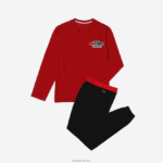Lacoste סט פיג'מות כותנה במתח ארוך DZ4D0D1639 אדום כהה כחול rx1 גברים - Image 4