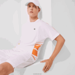 Lacoste ספורט גרפי להקות חולצת פיקה צווארון DZ4D0D1922 לבן צהוב כתום d0v גברים - Image 2
