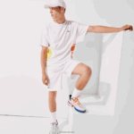 Lacoste ספורט גרפי להקות חולצת פיקה צווארון DZ4D0D1922 לבן צהוב כתום d0v גברים