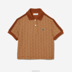 Lacoste פולו בהדפס מונוגרמה בהתאמה רגילה DZ4D0D2475 בז' חום zwm נשים - Image 4