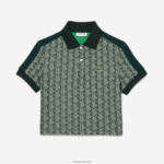 Lacoste פולו בהדפס מונוגרמה בהתאמה רגילה DZ4D0D2474 ירוק בז '7m4 נשים - Image 4