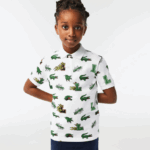 Lacoste פולו בהדפס תנין באפקט קומי DZ4D0D2956 לבן 001 ילדים - Image 2