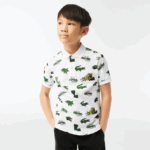 Lacoste פולו בהדפס תנין באפקט קומי DZ4D0D2956 לבן 001 ילדים - Image 4