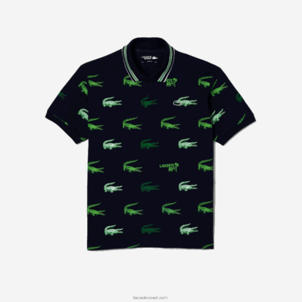Lacoste פולו בהדפס תנין גולף DZ4D0D203 כחול כהה לבן ירוק xif גברים