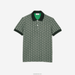 Lacoste פולו הדפס מונוגרמה בהתאמה קלאסית DZ4D0D72 ירוק בז '7m4 גברים - Image 4