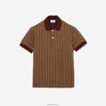 Lacoste פולו הדפס מונוגרמה בהתאמה קלאסית DZ4D0D71 בז' בורדו mkj גברים - Image 4