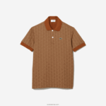 Lacoste פולו הדפס מונוגרמה בהתאמה קלאסית DZ4D0D73 בז' חום zwm גברים - Image 4