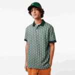Lacoste פולו הדפס מונוגרמה בהתאמה קלאסית DZ4D0D72 ירוק בז '7m4 גברים