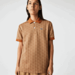 Lacoste פולו הדפס מונוגרמה בהתאמה קלאסית DZ4D0D73 בז' חום zwm גברים - Image 6