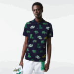 Lacoste פולו הדפס תנין בכושר רגיל DZ4D0D631 כחול כהה לבן qrn גברים - Image 2