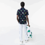 Lacoste פולו הדפס תנין בכושר רגיל DZ4D0D631 כחול כהה לבן qrn גברים - Image 3