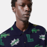 Lacoste פולו הדפס תנין בכושר רגיל DZ4D0D631 כחול כהה לבן qrn גברים - Image 4