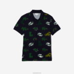 Lacoste פולו הדפס תנין בכושר רגיל DZ4D0D631 כחול כהה לבן qrn גברים - Image 5