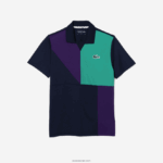 Lacoste פולו טניס פיקה יבש במיוחד DZ4D0D784 כחול כהה סגול ירוק xc3 גברים - Image 4
