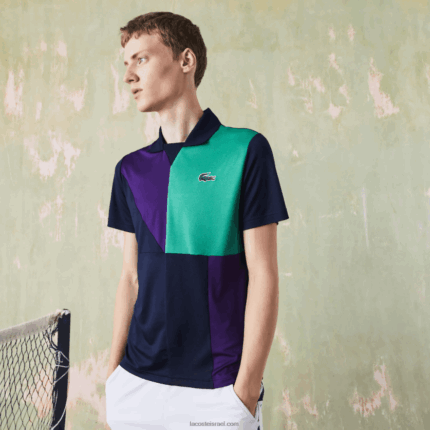 Lacoste פולו טניס פיקה יבש במיוחד DZ4D0D784 כחול כהה סגול ירוק xc3 גברים
