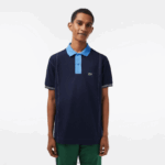 Lacoste פולו כותנה אורגנית בשני גוונים DZ4D0D262 כחול כהה f65 גברים