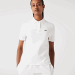 Lacoste פולו כותנה אורגנית מפוספסת בכושר רגיל DZ4D0D2503 לבן 70V נשים