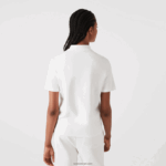 Lacoste פולו כותנה אורגנית מפוספסת בכושר רגיל DZ4D0D2503 לבן 70V נשים - Image 3