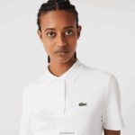 Lacoste פולו כותנה אורגנית מפוספסת בכושר רגיל DZ4D0D2503 לבן 70V נשים - Image 4