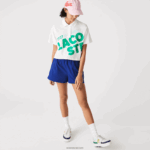 Lacoste פולו כותנה אורגנית עם הדפס קצר בגזרה משוחררת DZ4D0D2525 לבן 70V נשים - Image 2