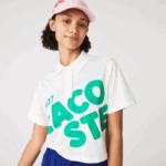 Lacoste פולו כותנה אורגנית עם הדפס קצר בגזרה משוחררת DZ4D0D2525 לבן 70V נשים
