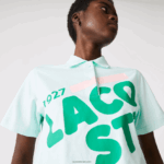 Lacoste פולו כותנה אורגנית עם הדפס קצר בגזרה משוחררת DZ4D0D2526 טורקיז nre נשים - Image 4