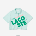Lacoste פולו כותנה אורגנית עם הדפס קצר בגזרה משוחררת DZ4D0D2526 טורקיז nre נשים - Image 5
