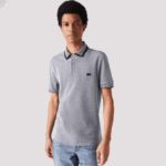 Lacoste פולו כותנה בגזרת פסים בהתאמה רגילה DZ4D0D873 כחול כהה לבן bdv גברים - Image 3