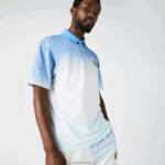 Lacoste פולו כותנה עם הדפס מדורג בגזרה רופפת DZ4D0D838 כחול לבן טורקיז 3ux גברים - Image 2