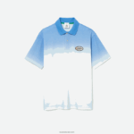 Lacoste פולו כותנה עם הדפס מדורג בגזרה רופפת DZ4D0D838 כחול לבן טורקיז 3ux גברים