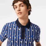 Lacoste פולו מודפס דו-גוני תנועה אקטיבית DZ4D0D4 לבן כחול כל גברים - Image 2