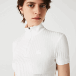 Lacoste פולו מצולע עם צווארון גבוה עם רוכסן DZ4D0D2524 לבן 70V נשים