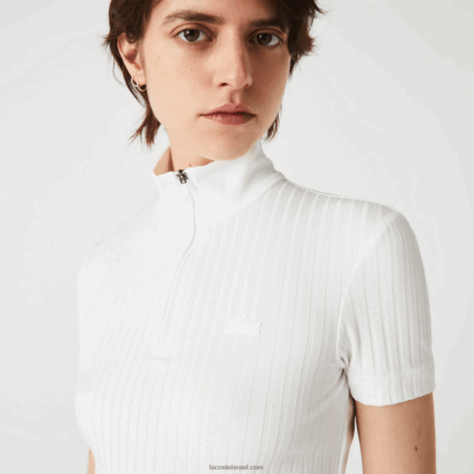 Lacoste פולו מצולע עם צווארון גבוה עם רוכסן DZ4D0D2524 לבן 70V נשים