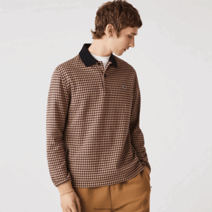 Lacoste פולו עם הדפס טרטן בגזרה רגועה DZ4D0D924 בצבע בז' כחול כהה בורדו v40 גברים