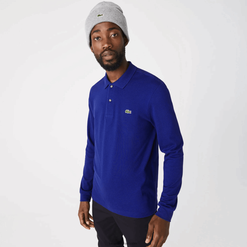 Lacoste פולו עם שרוול ארוך l.12.12 מקורי DZ4D0D864 כחול bdm גברים - Image 2