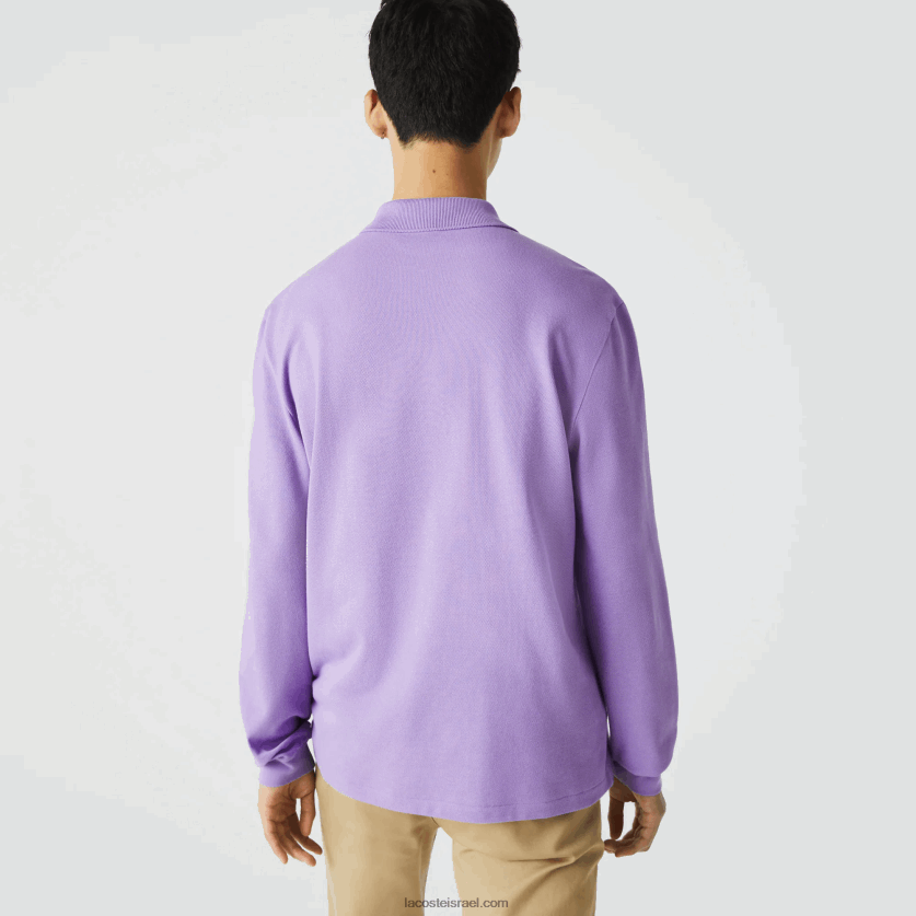 Lacoste פולו עם שרוול ארוך l.12.12 מקורי DZ4D0D945 gfu סגול גברים - Image 2