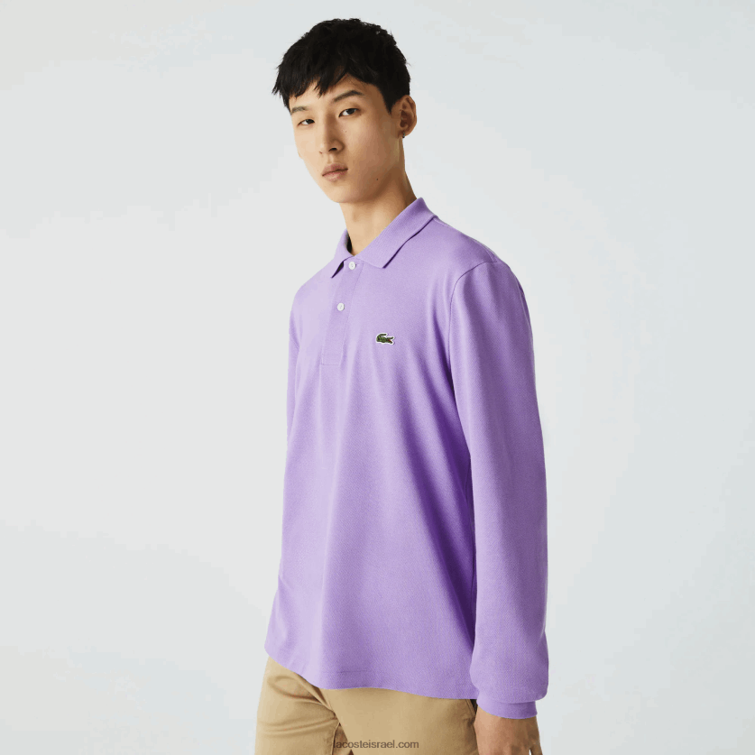 Lacoste פולו עם שרוול ארוך l.12.12 מקורי DZ4D0D945 gfu סגול גברים - Image 4