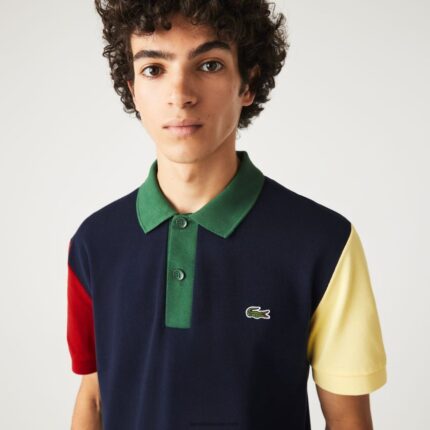 Lacoste פולו פטי פיקה כותנה בהתאמה רגילה DZ4D0D558 כחול כהה אדום צהוב ירוק 821 גברים