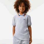 Lacoste פולו פטיט פיקה כותנה טריקולור DZ4D0D2953 צ'ין אפור לבן w9d בנים