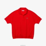 Lacoste פולו פיקה זורם בגזרה רופפת DZ4D0D2464 אדום f8m נשים - Image 2