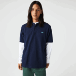 Lacoste פולו פיקה כותנה בגזרה קלאסית עם הדפס מנומר DZ4D0D591 כחול כהה 7cg גברים
